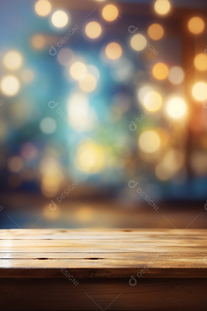 Mesa de madeira vazia fundo claro desfocado