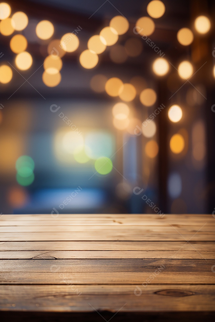 Mesa de madeira vazia fundo claro desfocado