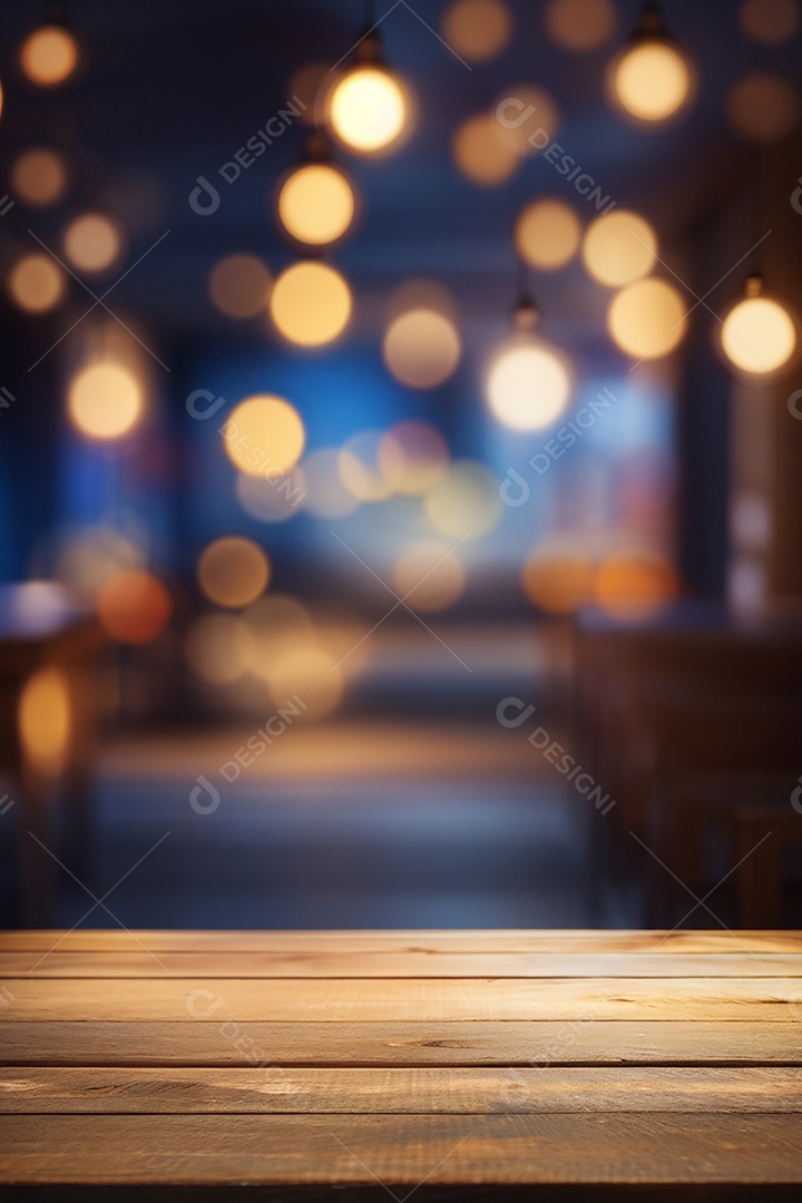 Mesa de madeira vazia fundo claro desfocado