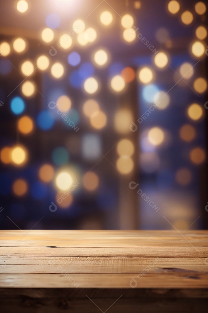 Mesa de madeira vazia fundo claro desfocado