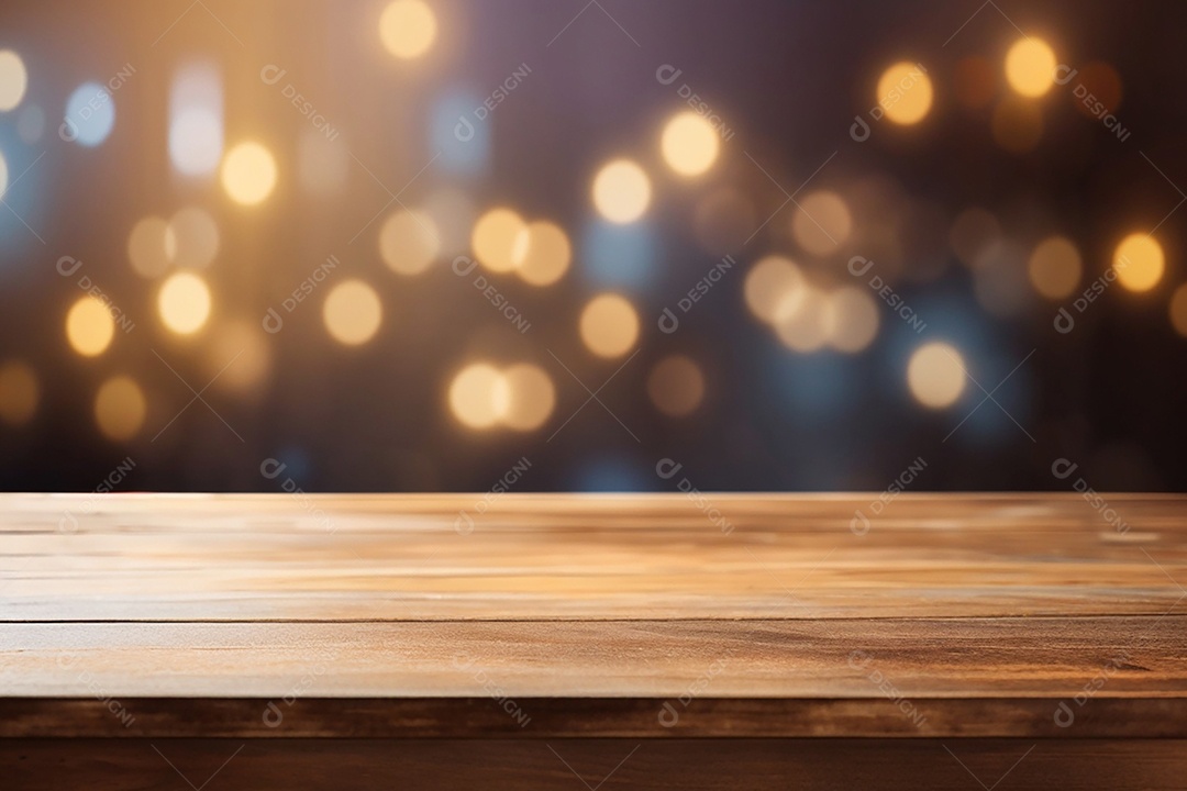 Mesa de madeira vazia fundo claro desfocado