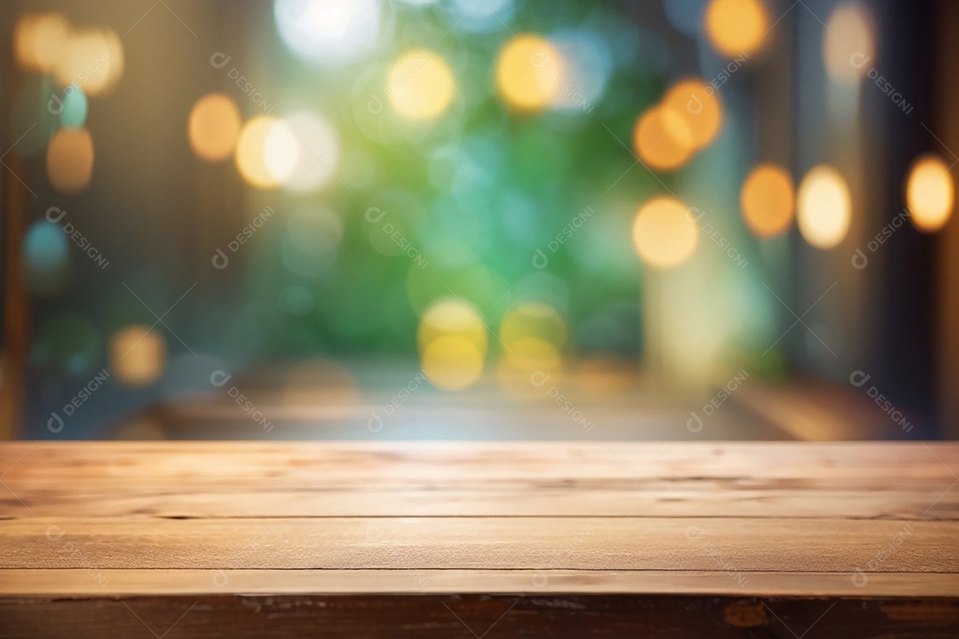 Mesa de madeira vazia fundo claro desfocado