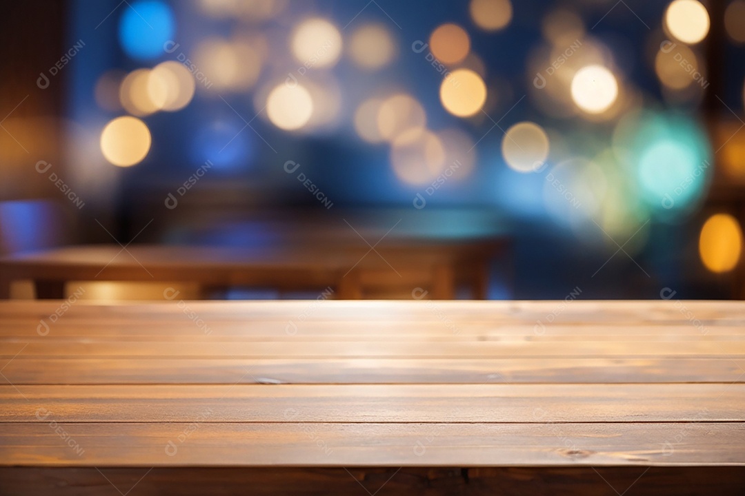 Mesa de madeira vazia fundo claro desfocado