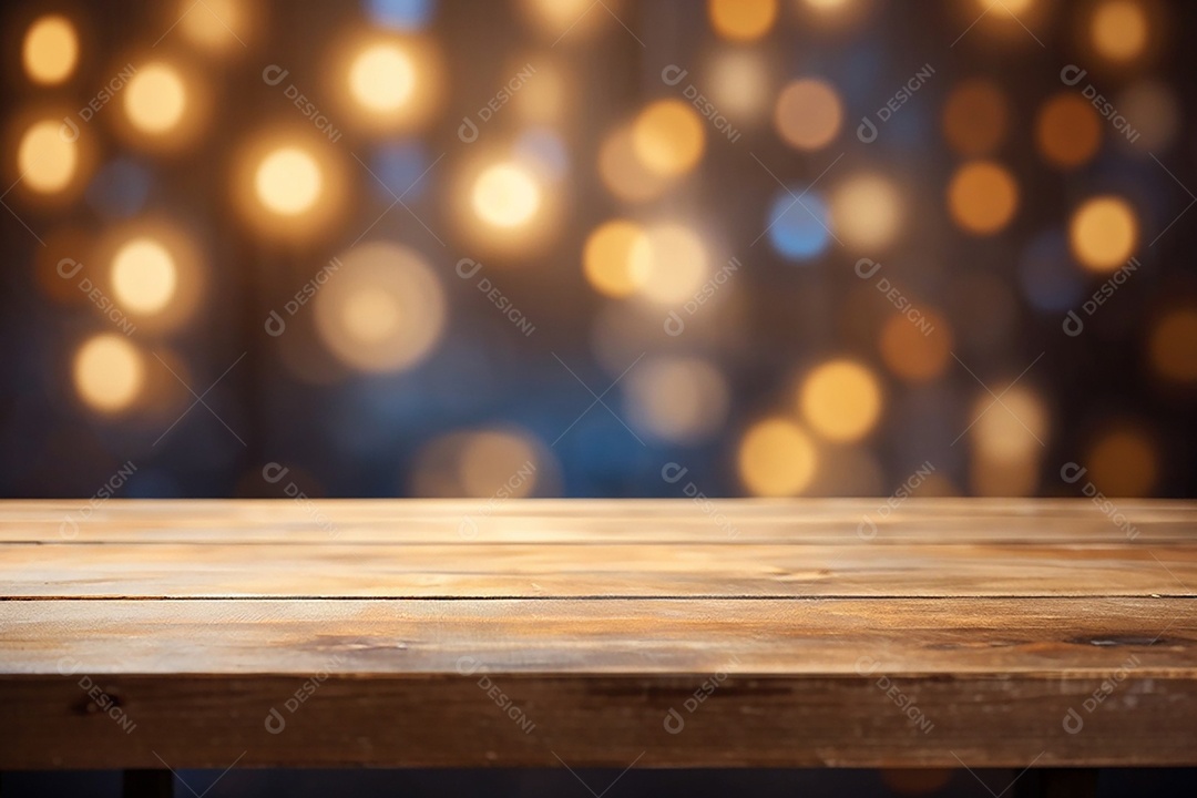 Mesa de madeira vazia fundo claro desfocado