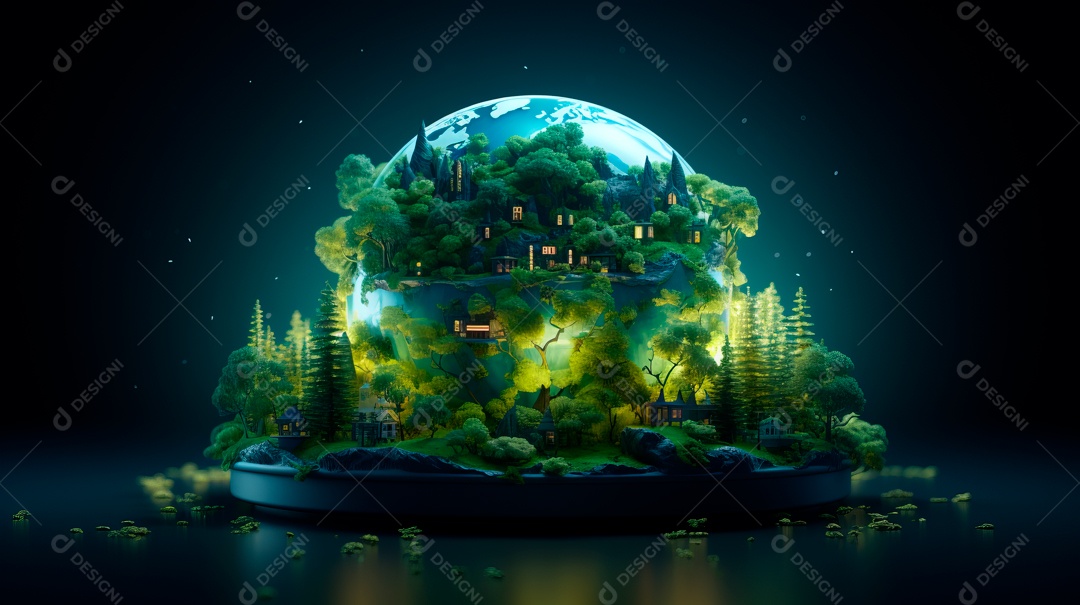 Dia da Terra Apague as luzes 30 de março Desenho 3D Generative AI.