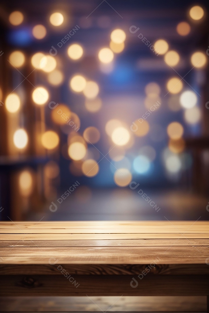 Mesa de madeira vazia fundo claro desfocado