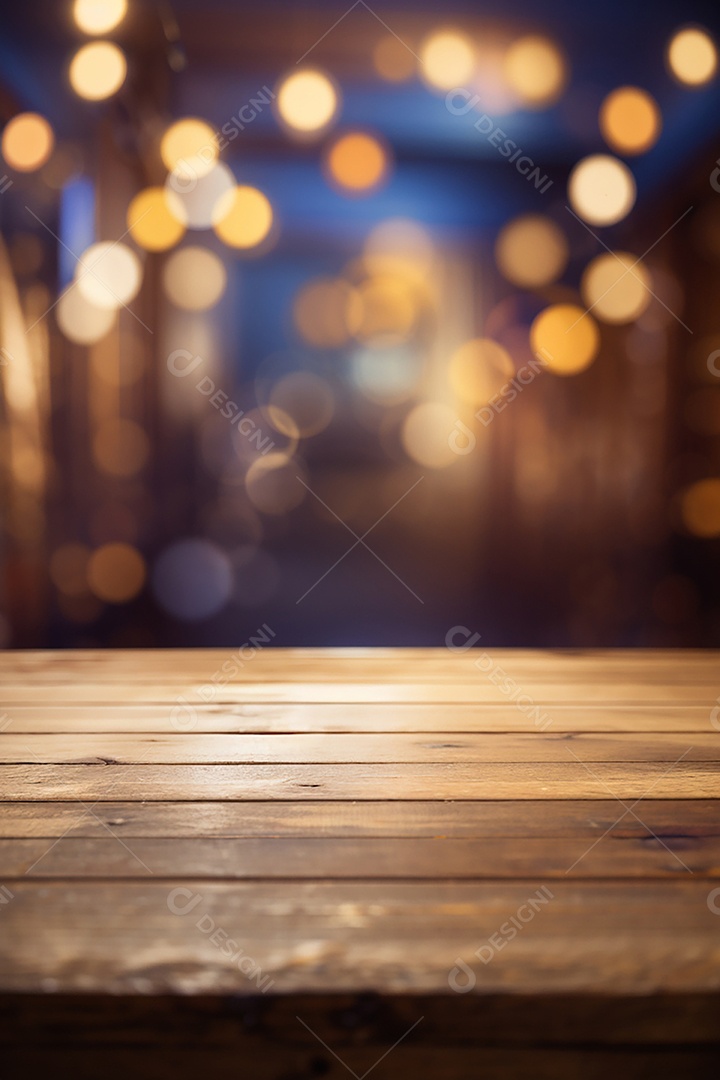 Mesa de madeira vazia fundo claro desfocado