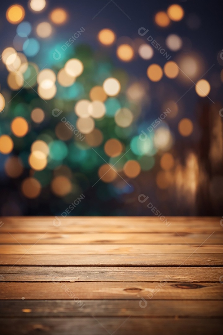 Mesa de madeira vazia fundo claro desfocado