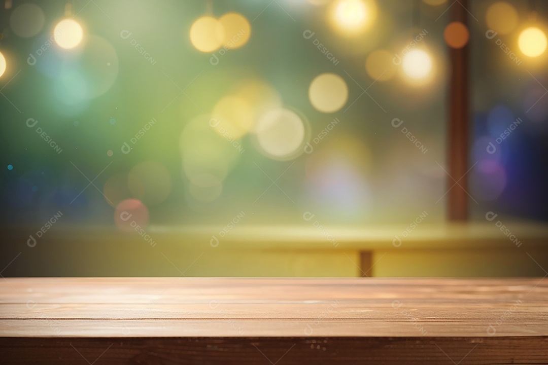 Mesa de madeira vazia fundo claro desfocado