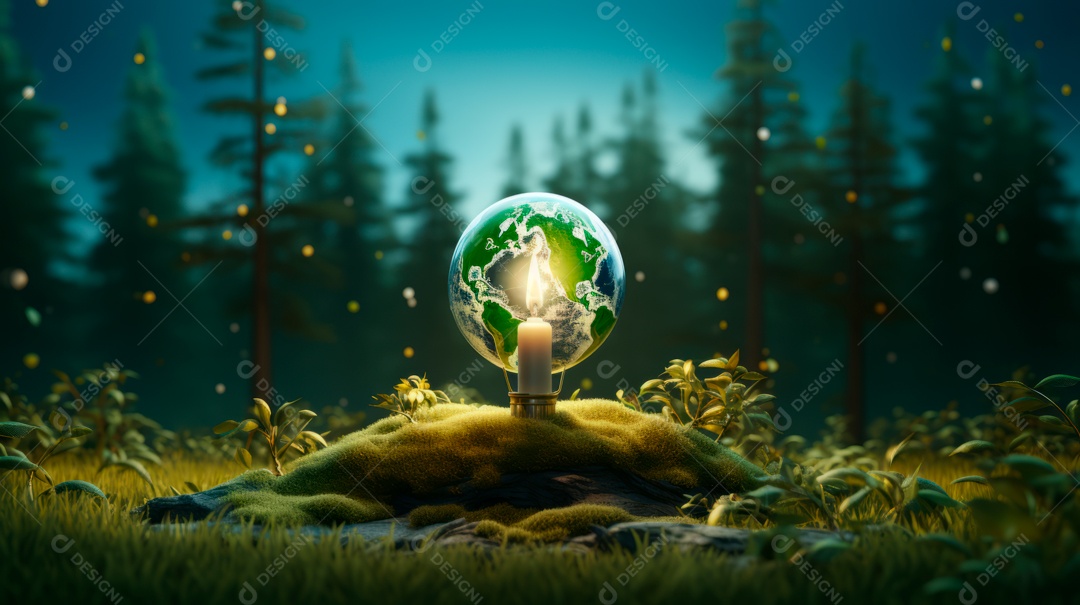 Dia da Terra Apague as luzes 30 de março Desenho 3D Generative AI.