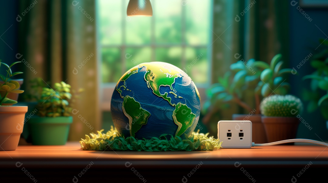 Dia da Terra Apague as luzes 30 de março Desenho 3D Generative AI.