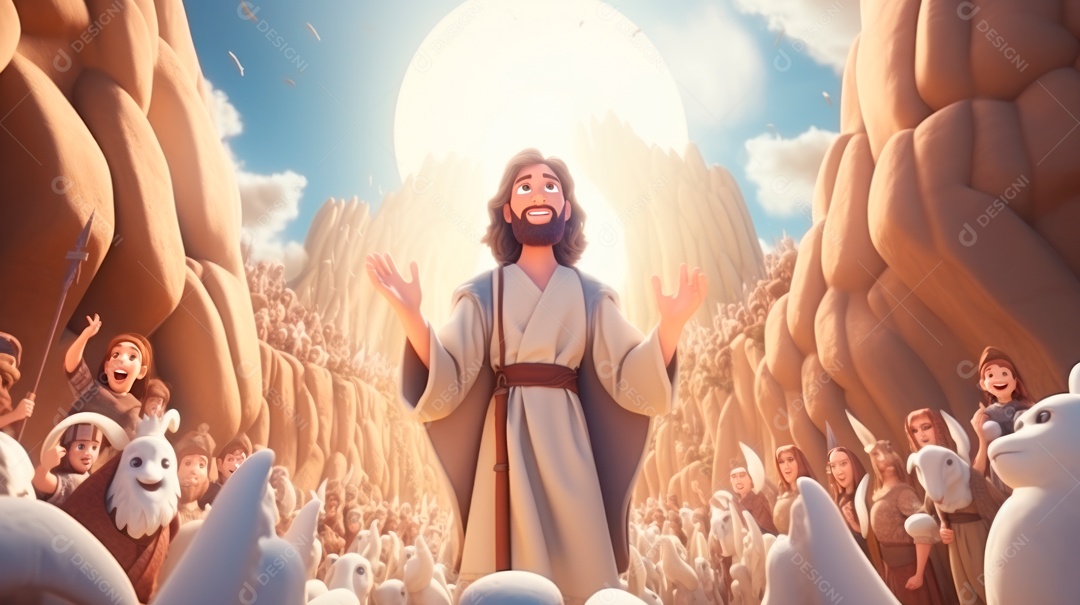 O dia da ressurreição de Jesus Cristo, 31 de março, desenho animado.