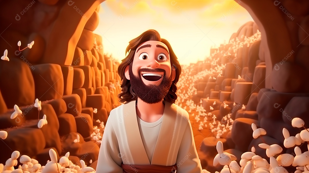 O dia da ressurreição de Jesus Cristo, 31 de março, desenho animado.