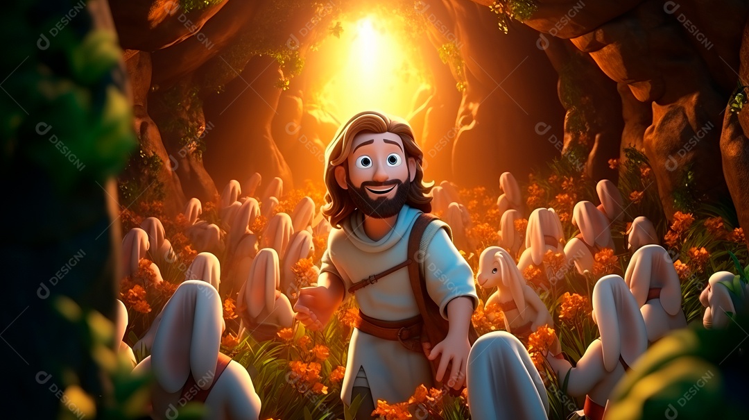 O dia da ressurreição de Jesus Cristo, 31 de março, desenho animado.