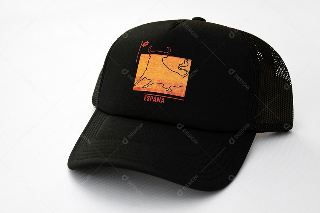 Boné preto com desejo de touro perfeito da Lotto sobre fundo branco