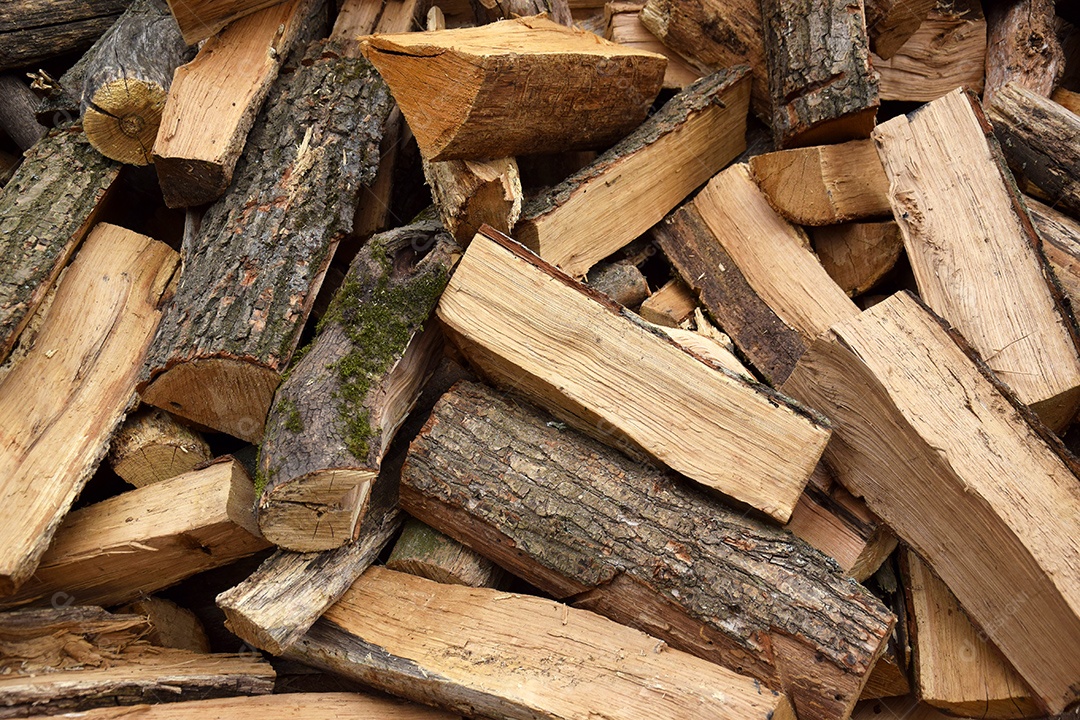 Muita lenha de carvalho picada