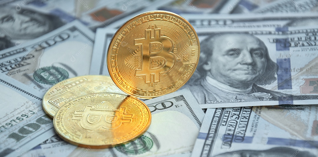 Dólar americano e moeda digital Bitcoin juntos
