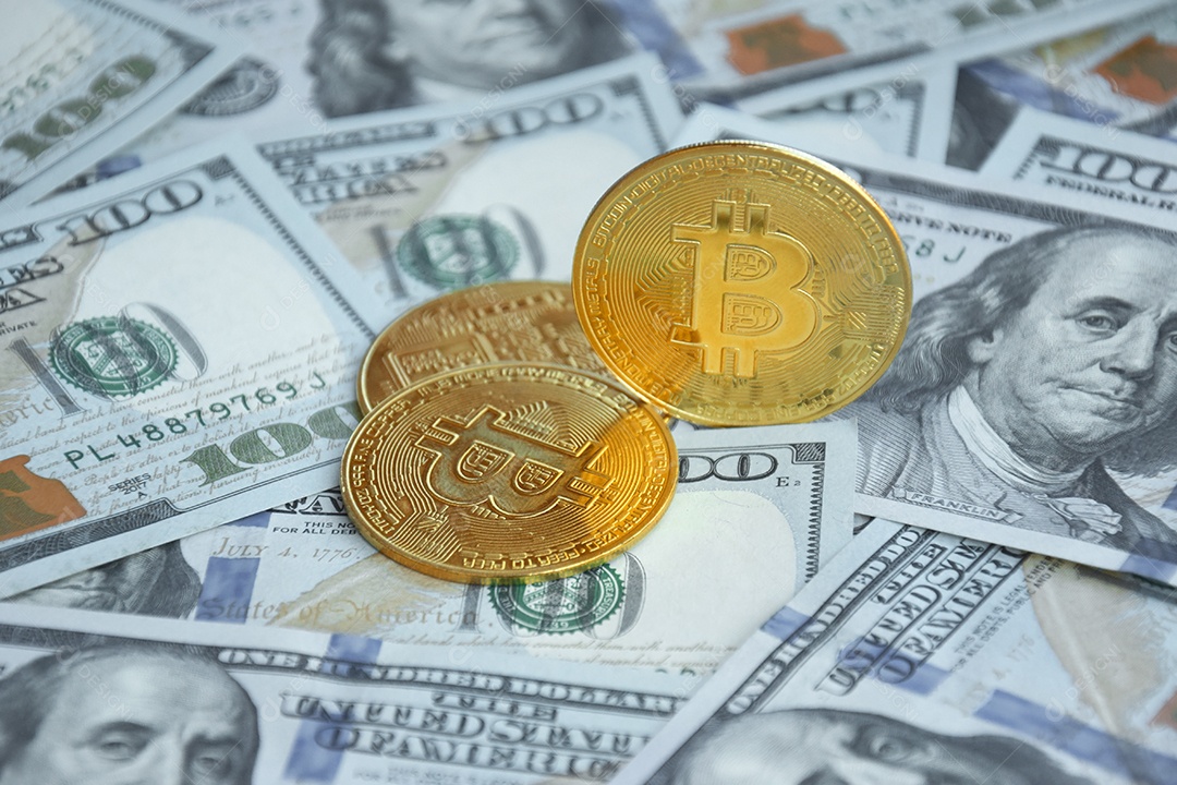 Dólar americano e moeda digital Bitcoin juntos