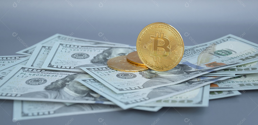 Dólar americano e moeda Bitcoin de dinheiro digital juntos