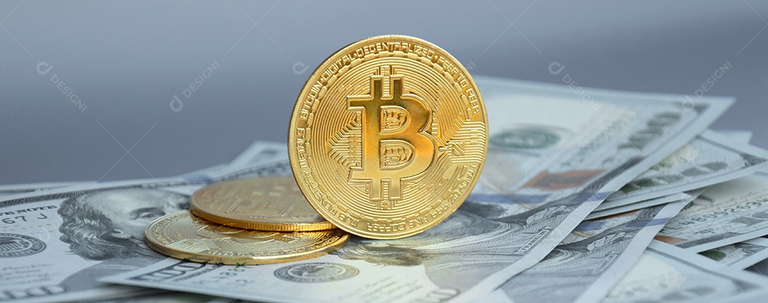 Dólar americano e moeda Bitcoin de dinheiro digital junto