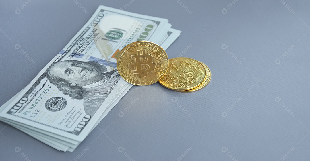 Dólar americano e moeda digital Bitcoin juntos