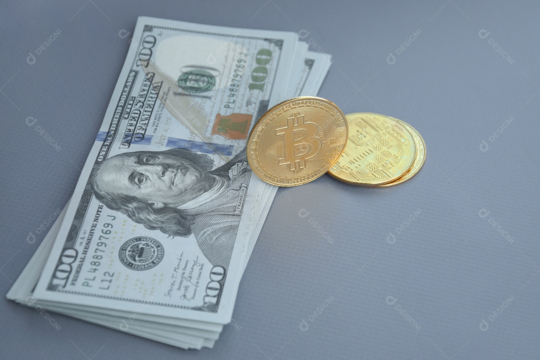 Dólar americano e moeda digital Bitcoin juntos