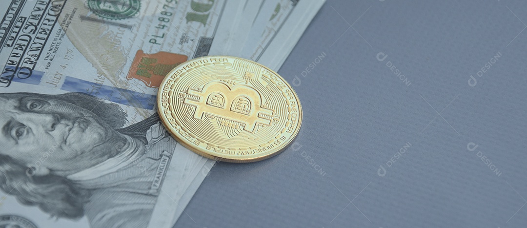 Dólar americano e moeda digital Bitcoin juntos