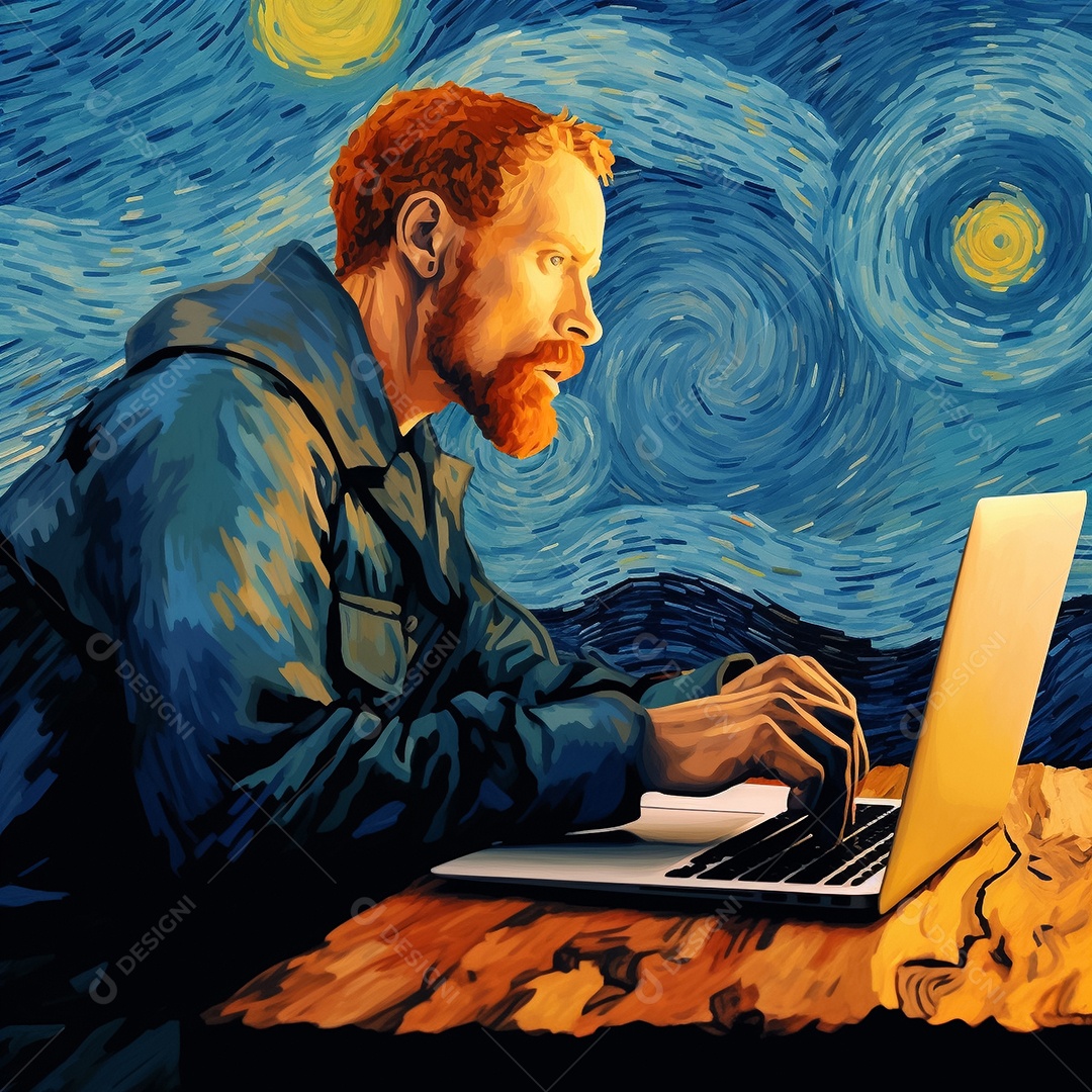 Van Gogh usando um laptop Imagem no estilo das pinturas de Van Gogh Generative AI