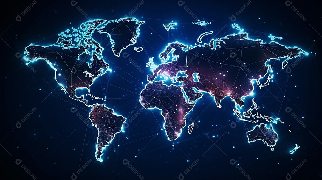 Conceito gráfico do mapa mundial Formas poligonais abstratas no céu noturno IA generativa