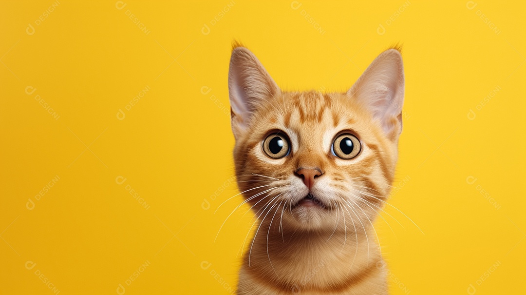 Um lindo gatinho laranja em fundo amarelo Generative IA