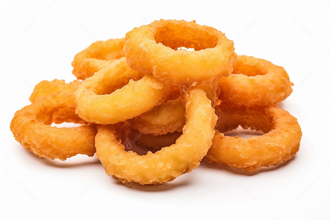 Anéis de cebola em fundo branco IA generativa