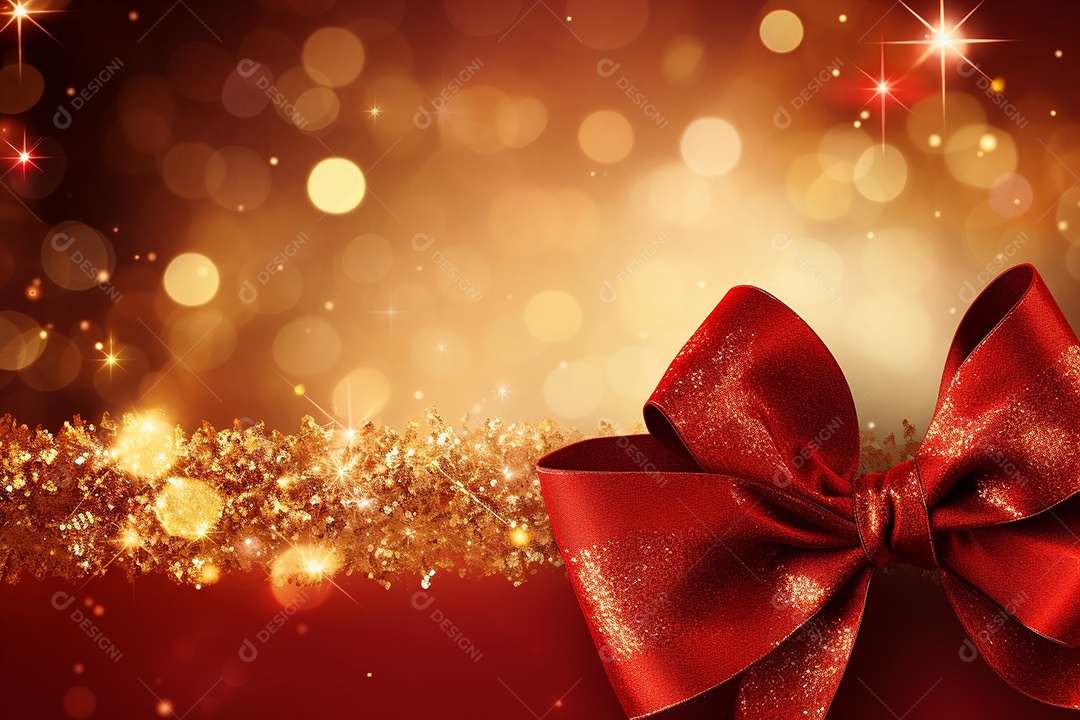 O bokeh de Natal ilumina o fundo com fita vermelha IA generativa