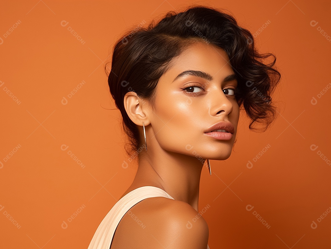 Retrato de estúdio de uma bela jovem com penteado estiloso Generative IA