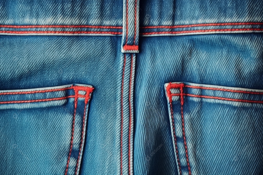 Close dos bolsos traseiros da calça jeans azul Generative IA