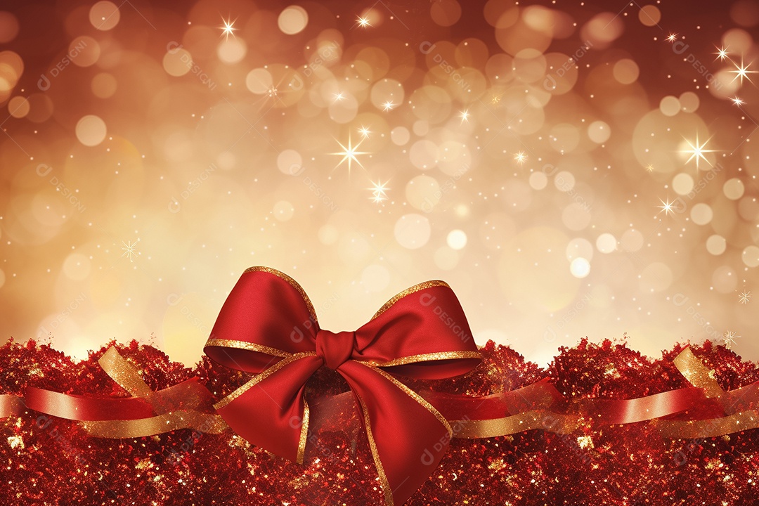 O bokeh de natal ilumina o fundo com fita vermelha IA generativa