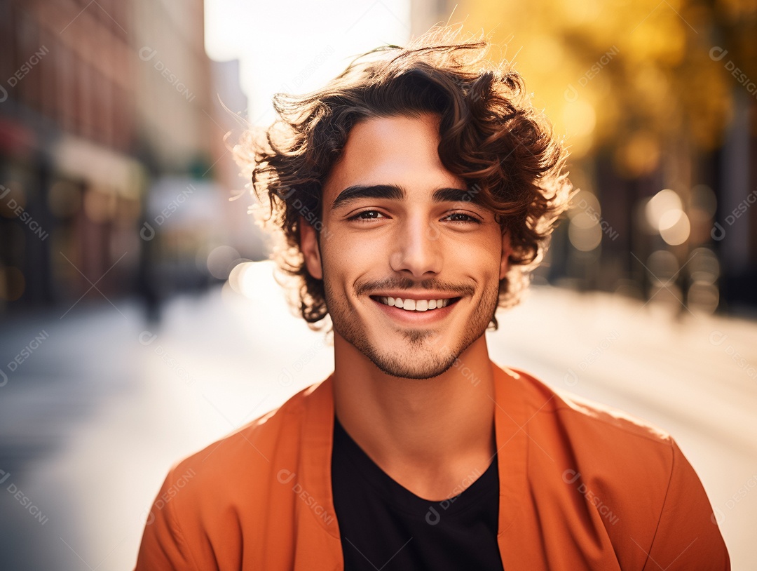 Jovem sorrindo confiante em pé na rua Generative IA