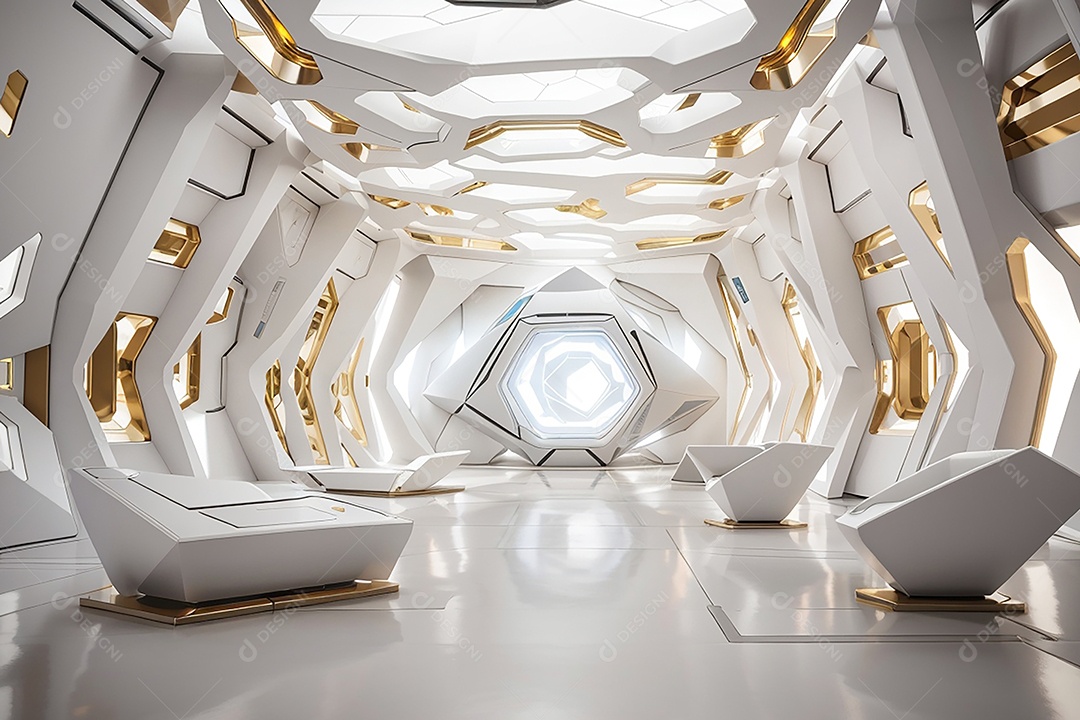 Vislumbrando a sala Futurista Enigma em ouro branco