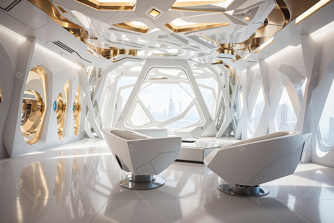 Vislumbrando a sala Futurista Enigma em ouro branco
