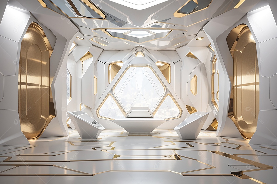 Vislumbrando a sala Futurista Enigma em ouro branco