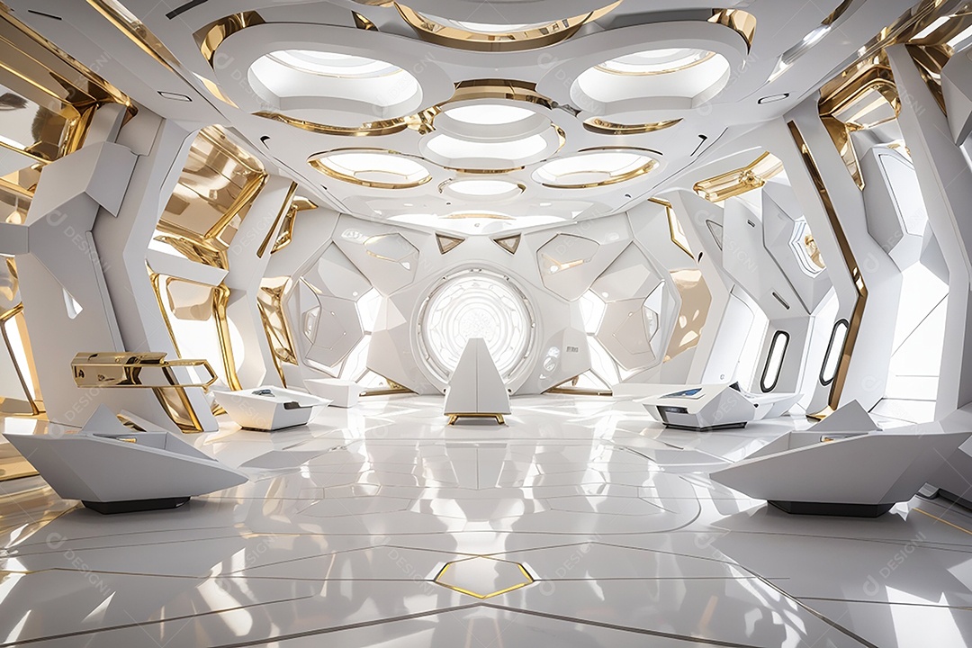 Vislumbrando a sala Futurista Enigma em ouro branco