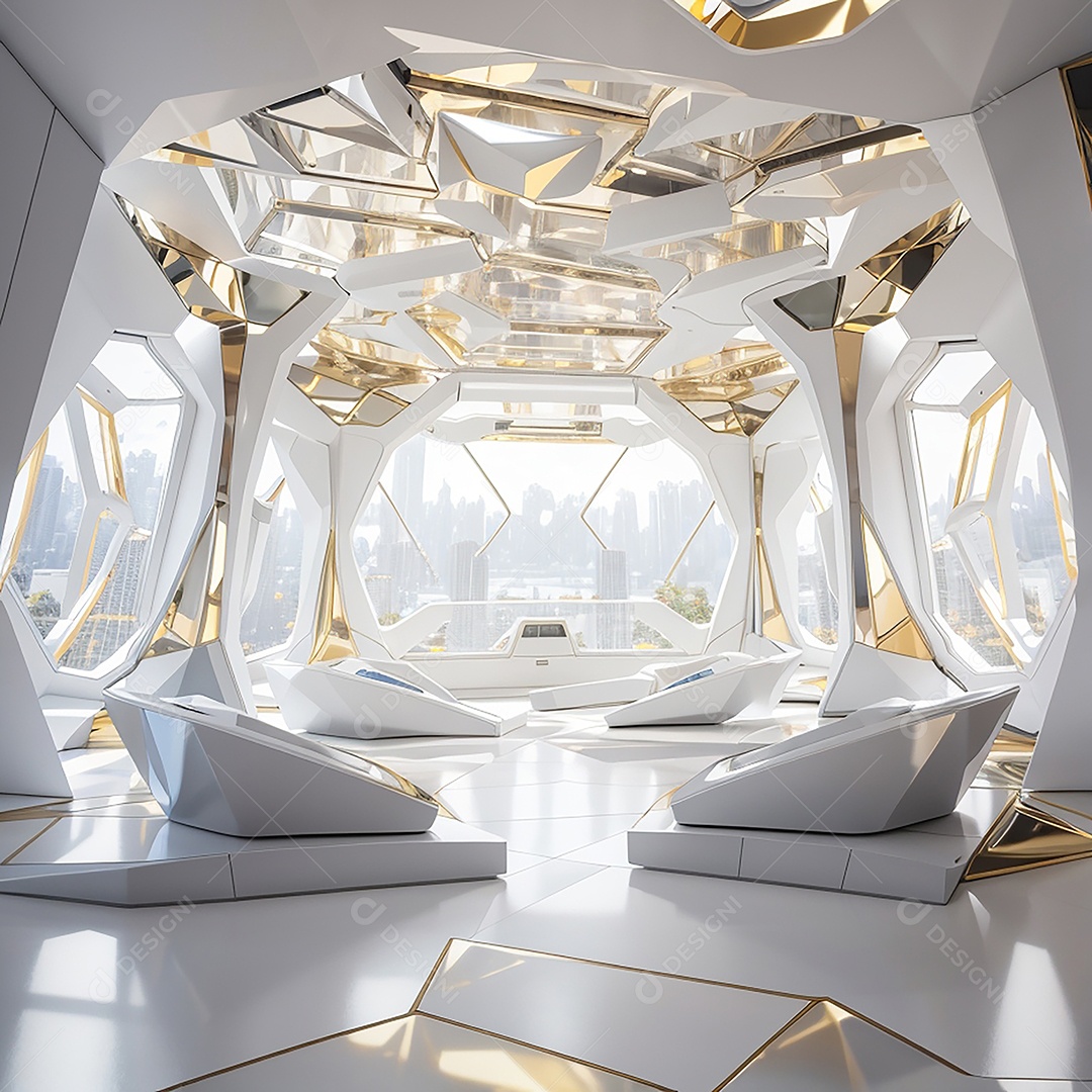 Vislumbrando a sala Futurista Enigma em ouro branco