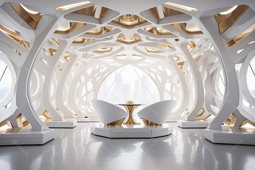 Vislumbrando a sala Futurista Enigma em ouro branco
