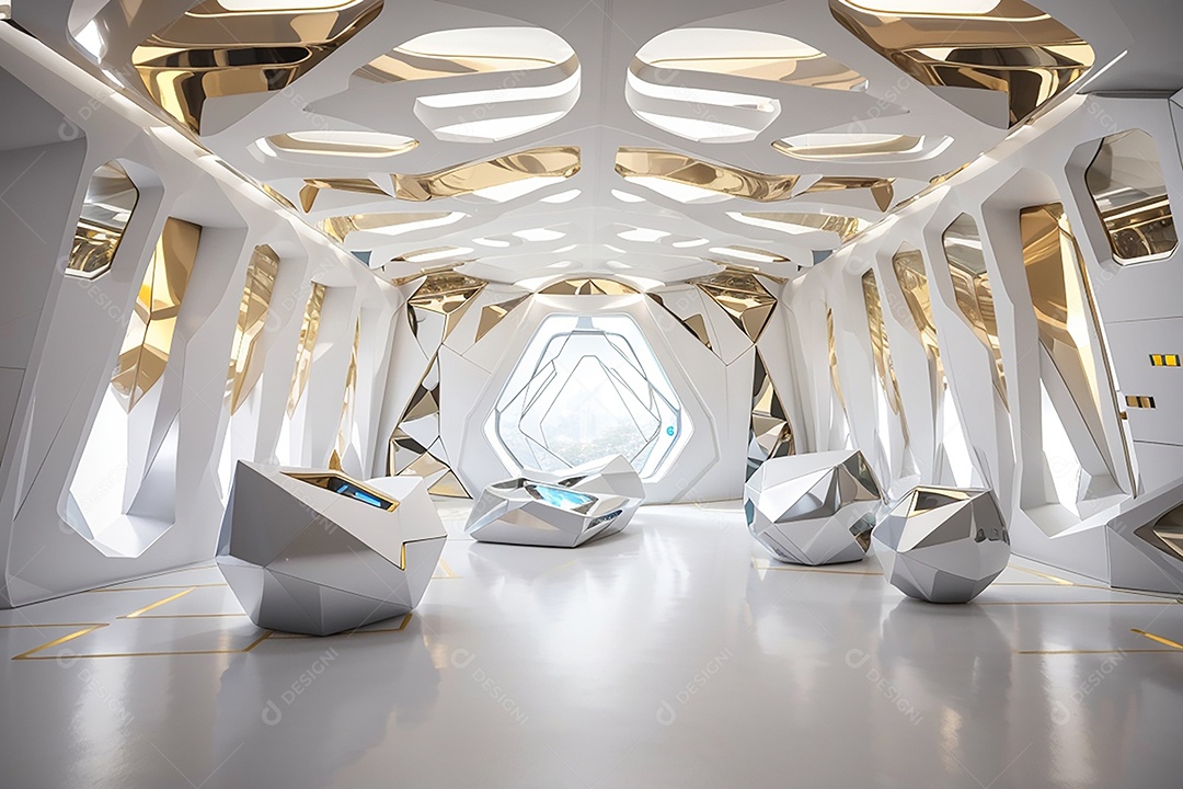 Vislumbrando a sala Futurista Enigma em ouro branco