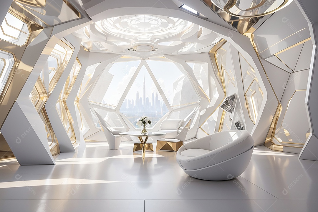 Vislumbrando a sala Futurista Enigma em ouro branco