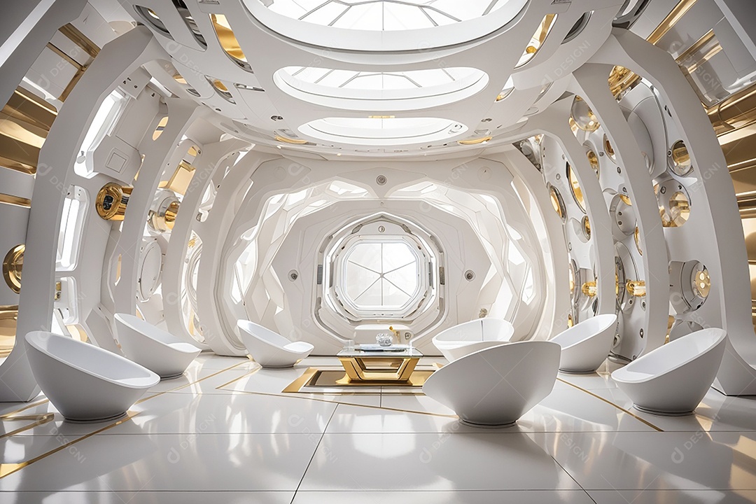 Vislumbrando a sala Futurista Enigma em ouro branco