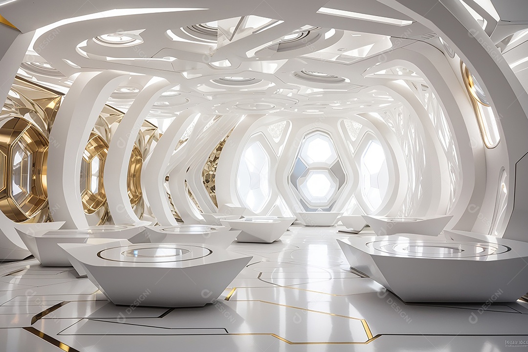Vislumbrando a sala Futurista Enigma em ouro branco