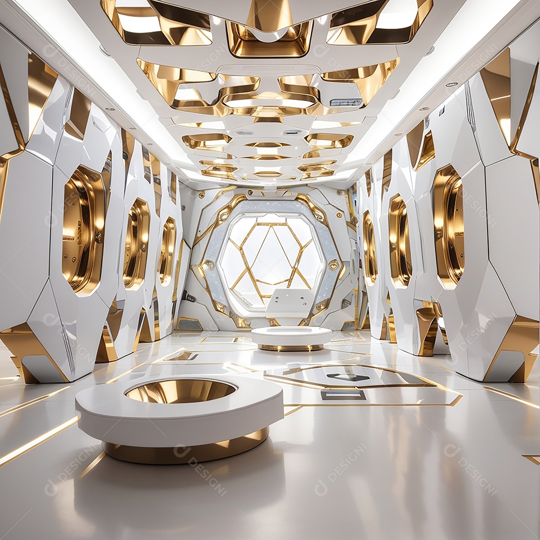 Vislumbrando a sala Futurista Enigma em ouro branco