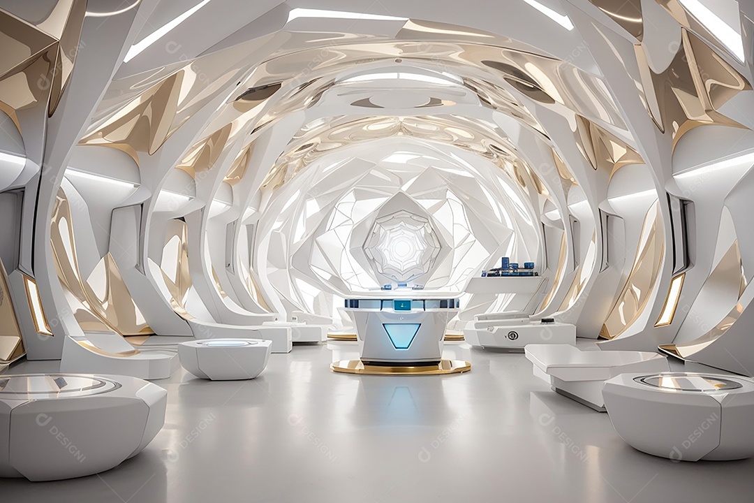 Vislumbrando a sala Futurista Enigma em ouro branco