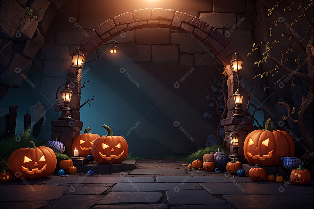 Fundo de borda de Halloween em estilo de animação 3D