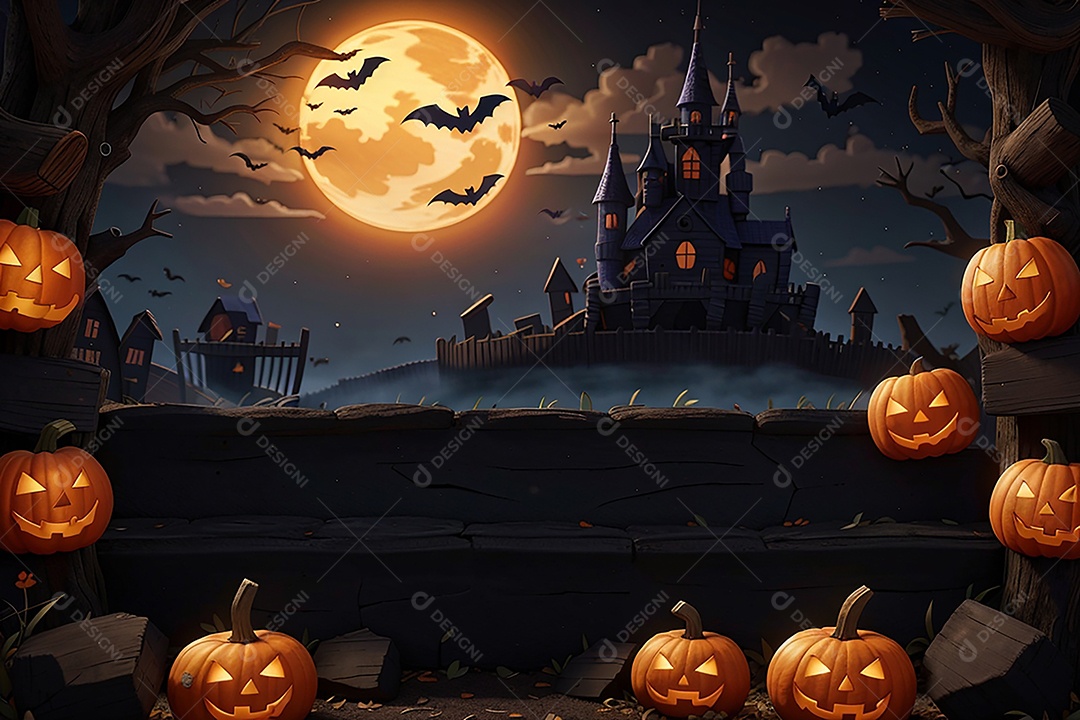 Fundo de borda de Halloween em estilo de animação 3D